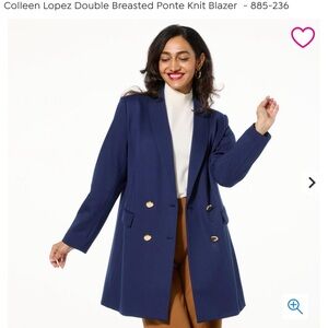 NWT Colleen Lopez Navy Double-Breasted Ponte Blazer with Gold Buttons Medium